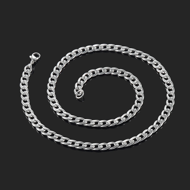 Men's Necklace Round Cuban Link Chain on Neck Stainless Steel Silver Color Punk Boy Women Choker Jewelry Accessories Gifts