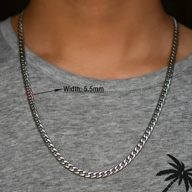 Men's Necklace Round Cuban Link Chain on Neck Stainless Steel Silver Color Punk Boy Women Choker Jewelry Accessories Gifts