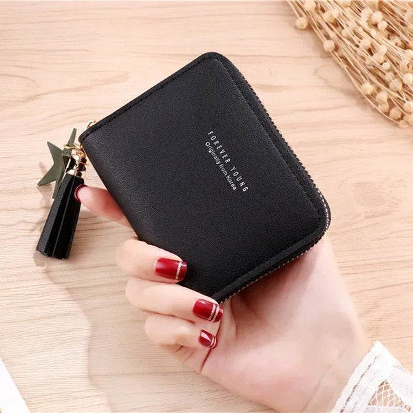 Women Small Wallet Ladies Mini Tassel Wallet Cute Girl Short Zipper Korean Pu Leather Coin Purse Female Hand Wallet Purse