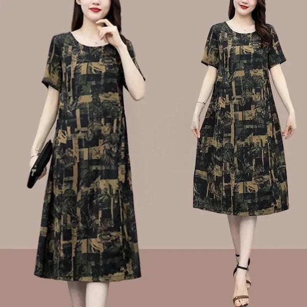 Middle-aged Women's Midi Dress Woman Dress Vestido Femme Robe