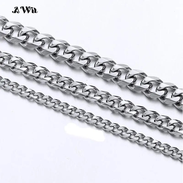 Cuban Link Chain Stainless Steel Necklace Waterproof 18 K Gold Plated Punk Men Women Black Silver color Jewelry DIY Accessories