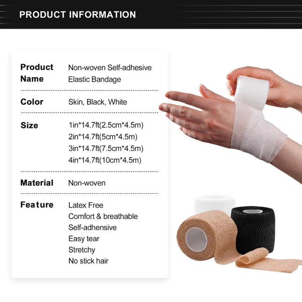 24Rolls Kindmax Self Adhesive Bandage White, Elastic Breathable Sports Non-woven Wrap Finger Tape For Wrist Ankle First Aid