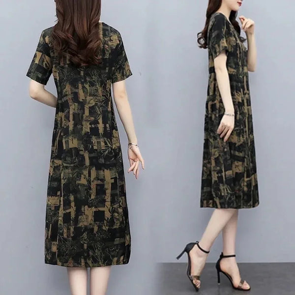 Middle-aged Women's Midi Dress Woman Dress Vestido Femme Robe