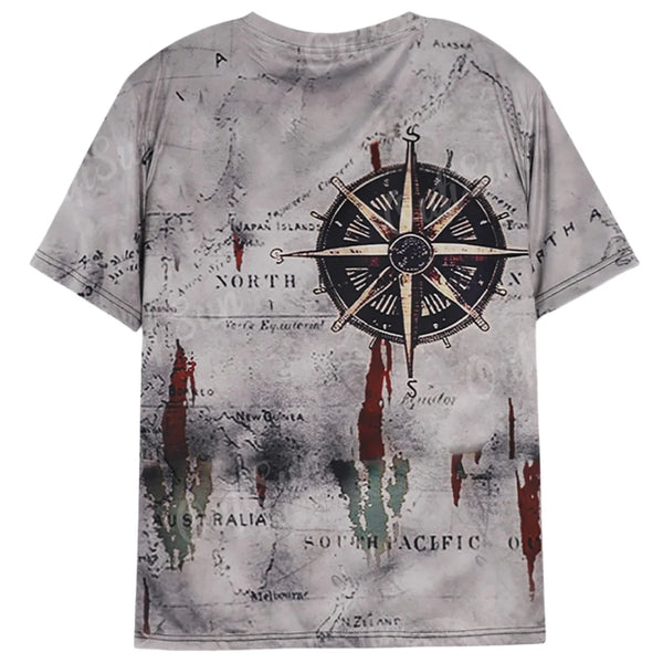 Men's Vintage Nautical Map Compass Print T-Shirt Summer Daily Loose Short Sleeve Male Tops Casual Tees Unisex Clothing Apparel