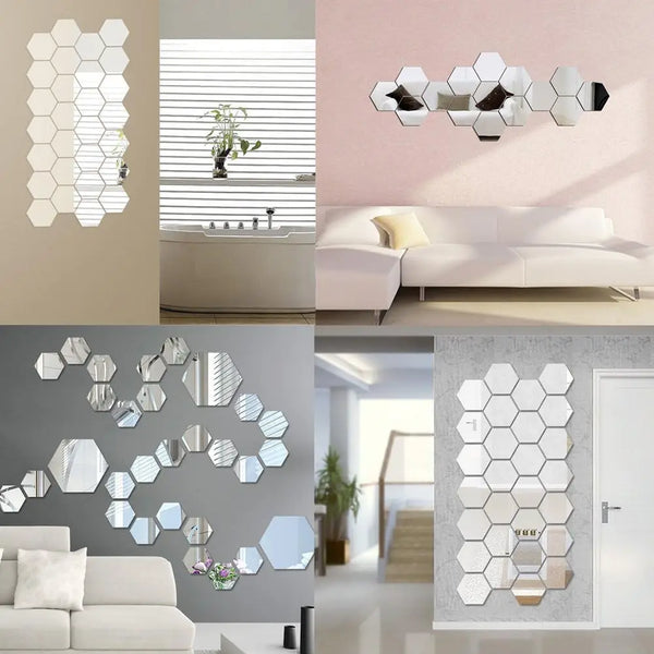 Hexagon 3D Mirror Wall Sticker Multiple Sizes DIY TV Background Living Room Stickers Wall Decor Bedroom Bathroom Home Decoration