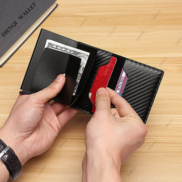 Carbon Fiber Card Holder Men Wallets Rfid Black Leather Minimalist Wallet Women Gifts For Men Personalized Carteira Masculina