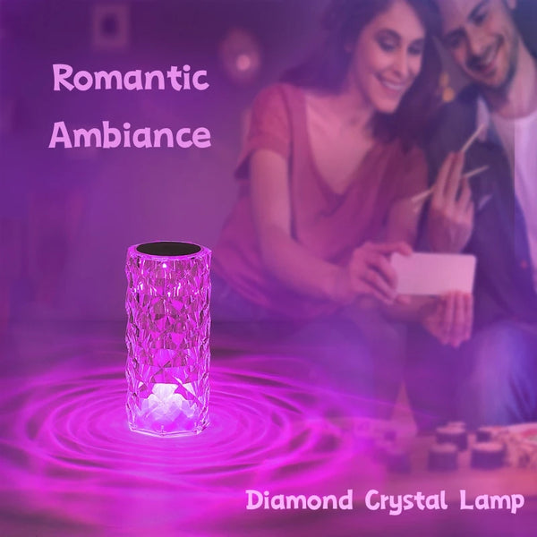 3/16 Colour LED Crystal Table Lamp Rechargeable Touch Rose Romantic Night Lamp Bedroom Bedside Lamp Living Room Bar Decoration