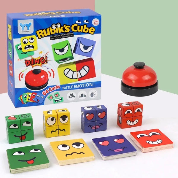 Kids Face Change Expression Puzzle Building Blocks Montessori Cube Table Game Toy Early Educational Toys for Children Gifts