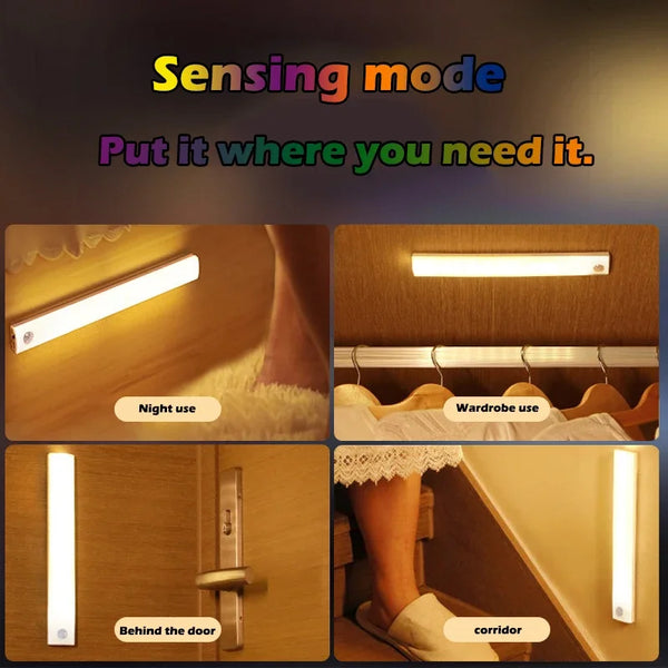 1pc Wireless Rechargeable LED Motion Sensor Cabinet Light - Ideal for Closet, Kitchen, Wardrobe, Stairs - Battery Operated Night