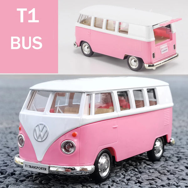 1:36 Retro Bus T1 Transport Cars Diecast Metal Vehicle Model Hot wheels Premium Collect Metal Auto Miniature Gift  Kids Toy Boys