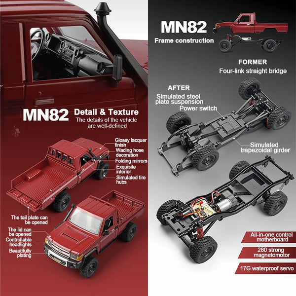 ZWN MN82 1:12 Retro Rc Car With LED Lights Full-scale Simulation LC79 Professional 4WD Remote Control Pickup RC Truck Model Toys