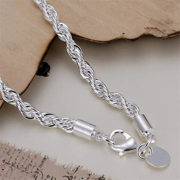 New High quality 925 Sterling Silver 4MM Women Men chain Male Twisted Rope Bracelets Fashion Silver Jewelry